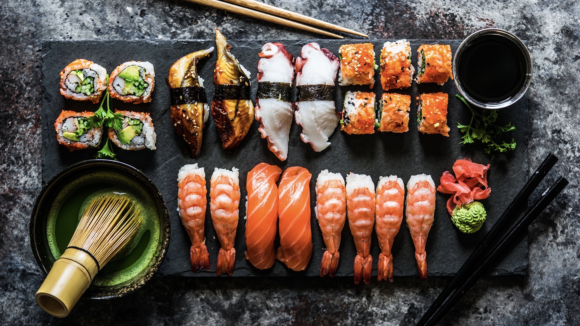 Header image of a selection of sushi